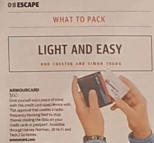 Armourcard is featured in What to pack travel section
